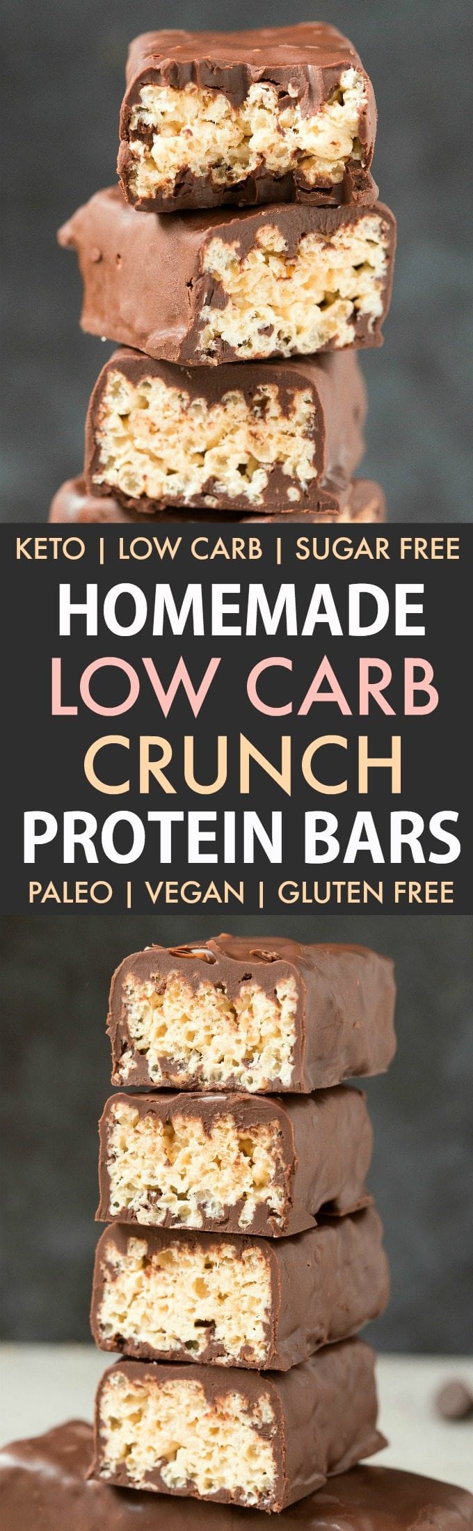 Homemade Low Carb CRUNCH Protein Bars in a collage