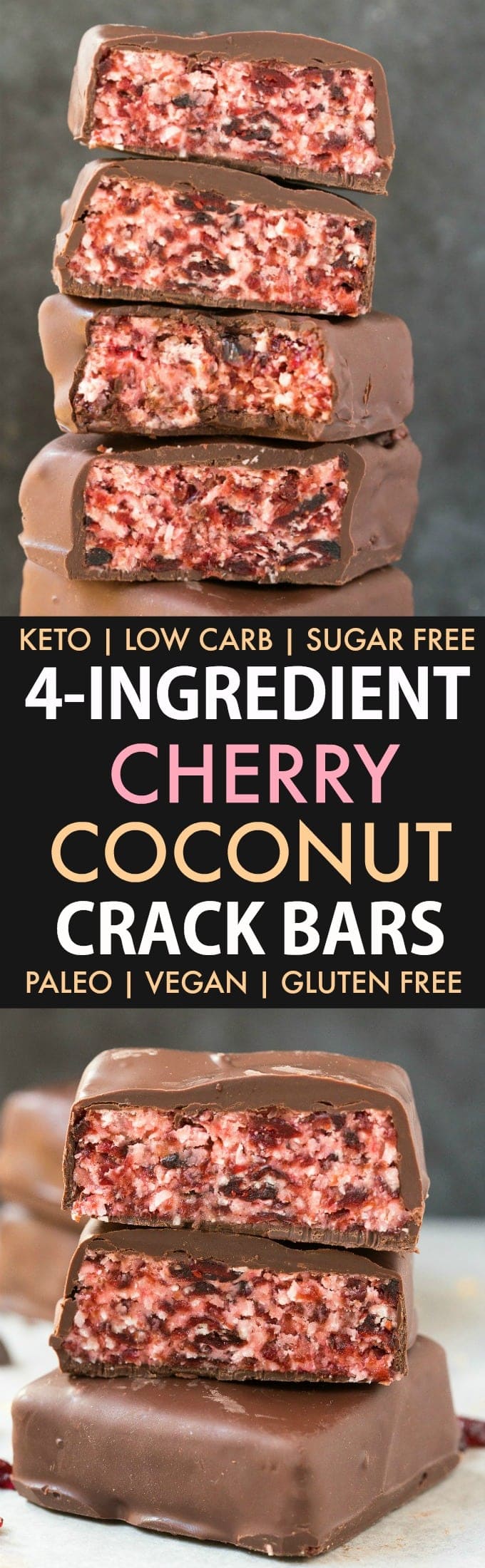 No Bake Paleo Vegan Cherry Coconut Bars (Keto, Sugar Free)