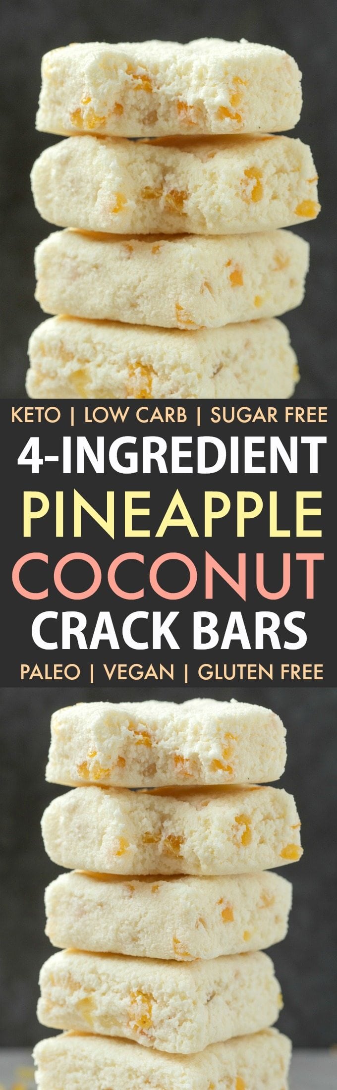 No Bake Paleo Vegan Pineapple Coconut Bars (Keto, Sugar Free)