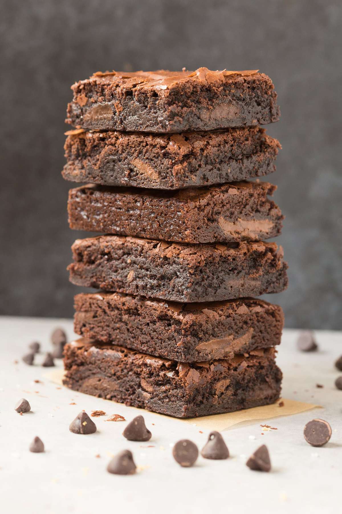 Flourless Keto Brownies stacked on top of one another