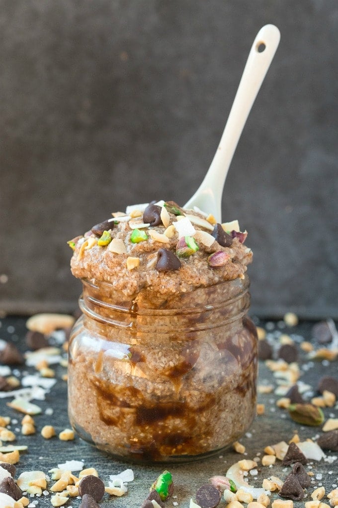 Low Carb Keto Oatmeal with a spoon in it