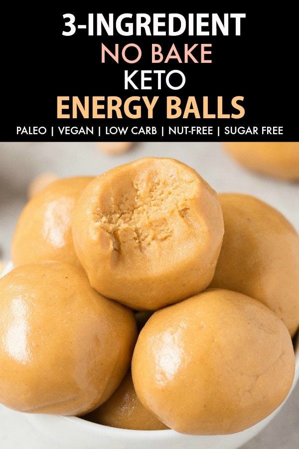 3 Ingredient No Bake Keto Energy Balls made nut free in a white bowl