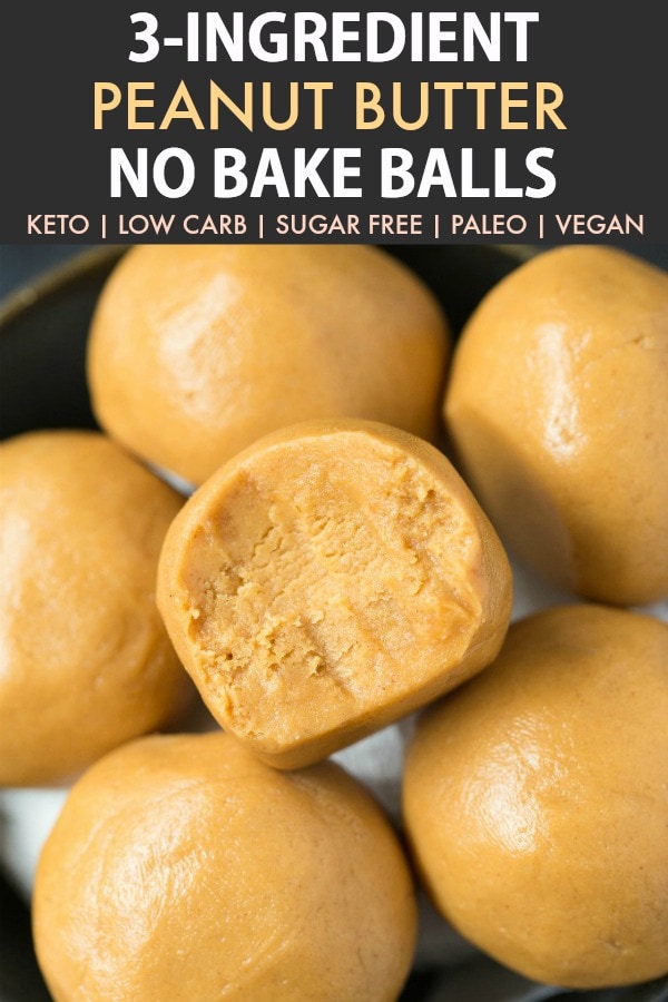 3-Ingredient No Bake Keto Peanut Butter Balls (Paleo, Vegan, Low Carb)- Easy chewy, fudgy no bake peanut butter protein balls recipe ready in 5 minutes and needing 3 ingredients! A quick and easy snack! #peanutbutter #proteinballs #energyballs #ketorecipe | Recipe on thebigmansworld.com