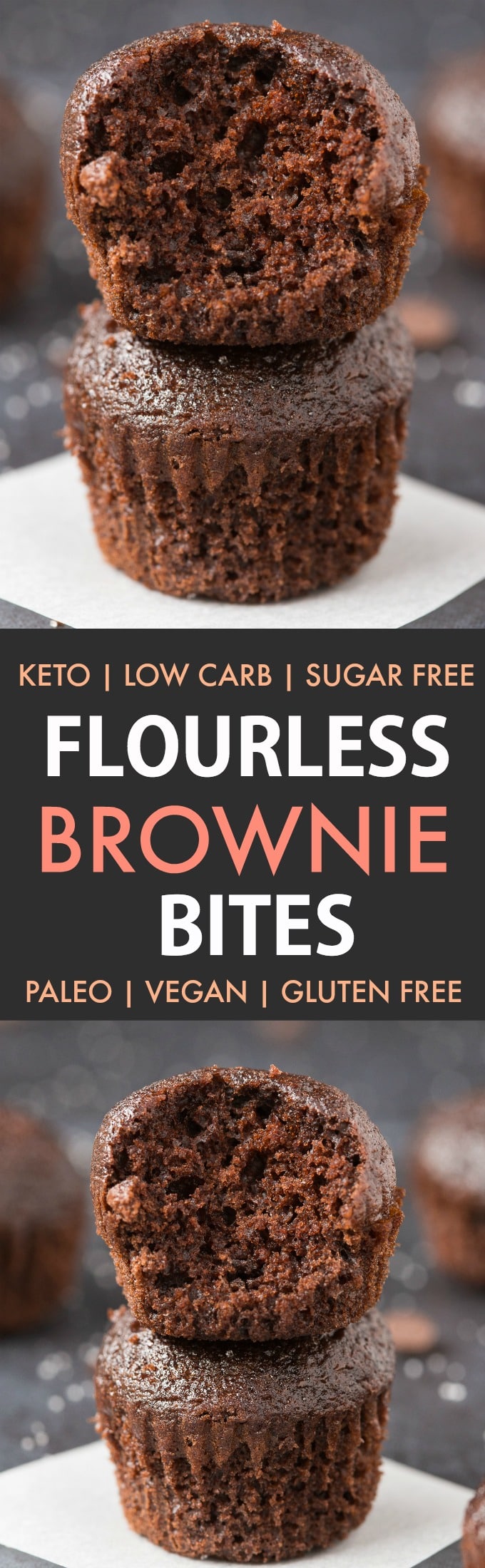Healthy Flourless Paleo Vegan Brownie Bites in a collage