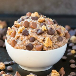Low Carb Keto Chocolate Chip Cookie Dough Oatmeal (Paleo, Vegan, Gluten Free)- An easy recipe for healthy cookie dough oatmeal made with no oats, no grains and no sugar- A filling protein-packed ketogenic breakfast! #oatlessoats #overnightoats #lowcarb #ketogenicbreakfast #ketobreakfast #ketosis | Recipe on thebigmansworld.com