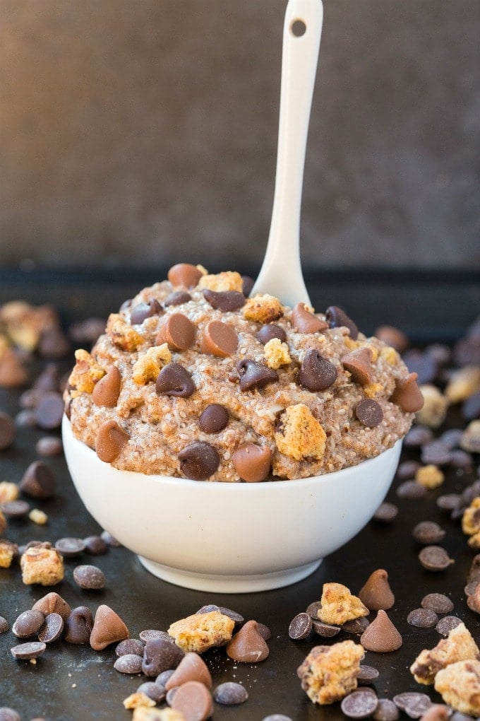 Low Carb Keto Chocolate Chip Cookie Dough Oatmeal in a bowl