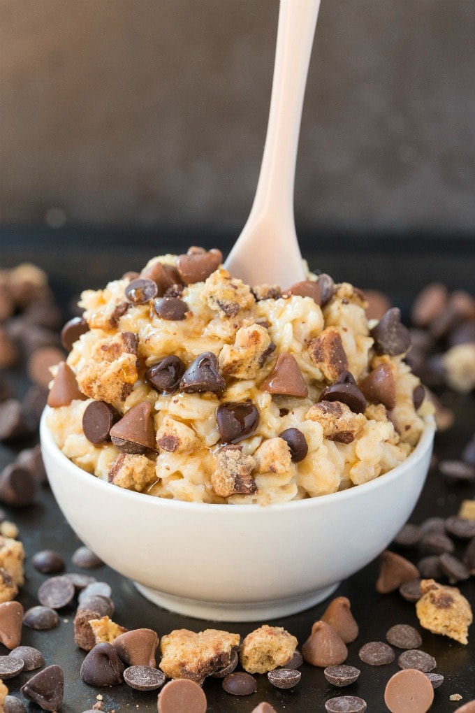 Low Carb Keto Chocolate Chip Cookie Dough Oatmeal with a spoon