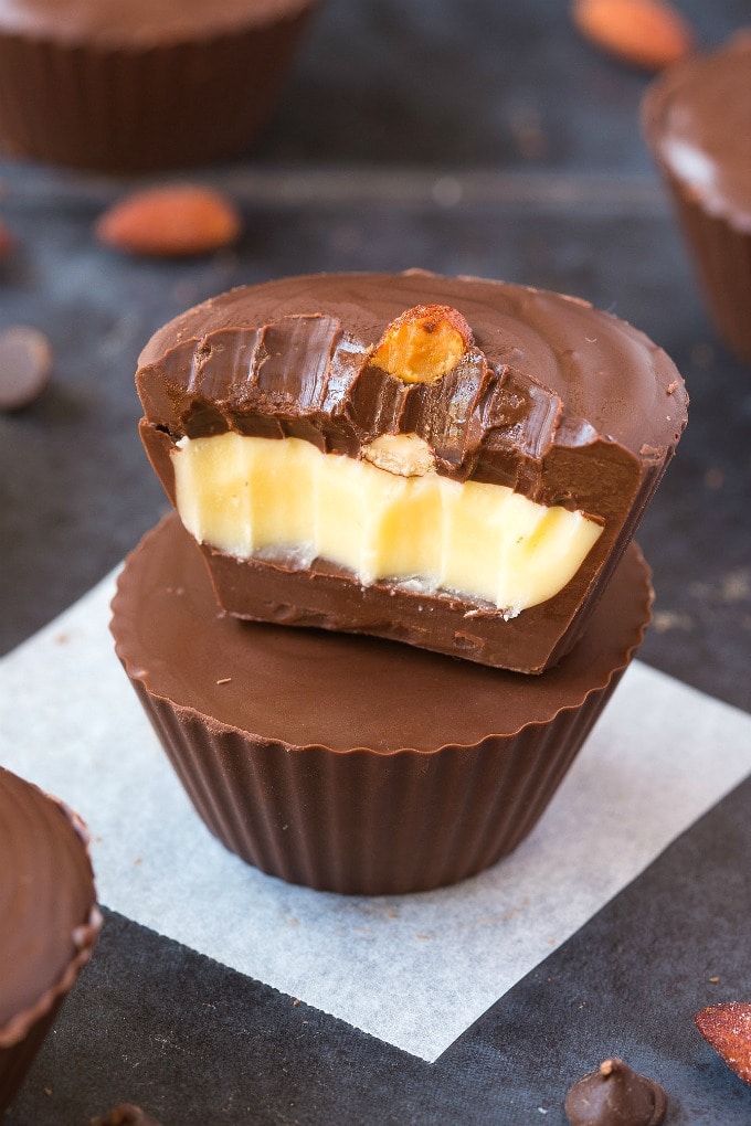 3-Ingredient Almond Joy Fat Bombs stacked on top of one another. 