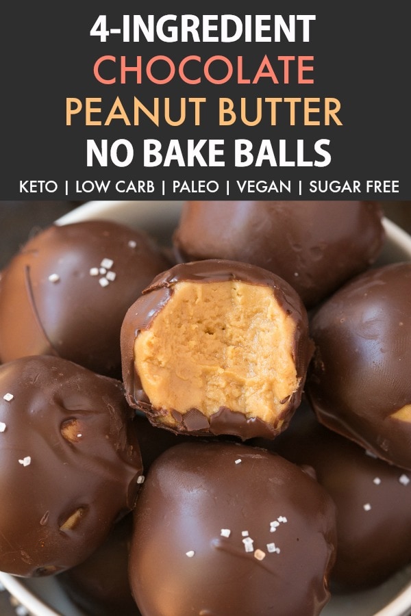 4-Ingredient No Bake Keto Chocolate Peanut Butter Balls (Paleo, Vegan, Low Carb)- An easy healthy no bake chocolate peanut butter protein balls recipe ready in 5 minutes and needing 4 ingredients! A quick and easy snack! #peanutbutter #chocolatepeanutbutter #proteinballs #ketorecipe | Recipe on thebigmansworld.com