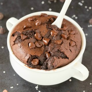 Healthy 1-Minute Flourless Mug Brownie {paleo, vegan, keto,gluten-free, low carb}- An easy healthy recipe for a brownie in a mug made with pumpkin or banana and just over 100 calories per serving- NO flour and NO eggs! #mugcake #ketogenicdiet #veganfood #flourless #paleorecipes | Recipe on thebigmansworld.com