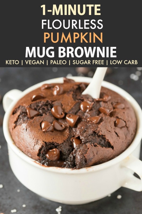 Healthy 1-Minute Flourless Mug Brownie loaded with chocolate chips