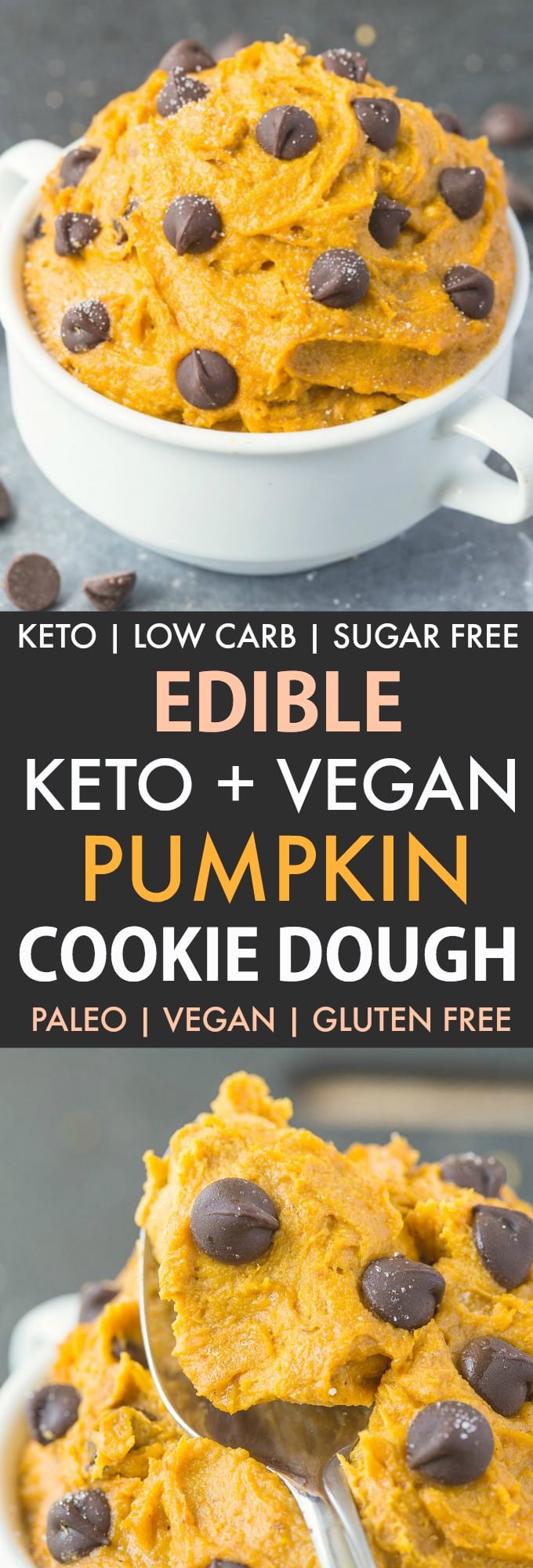 Healthy Paleo Vegan Pumpkin Cookie Dough in a white bowl and collage