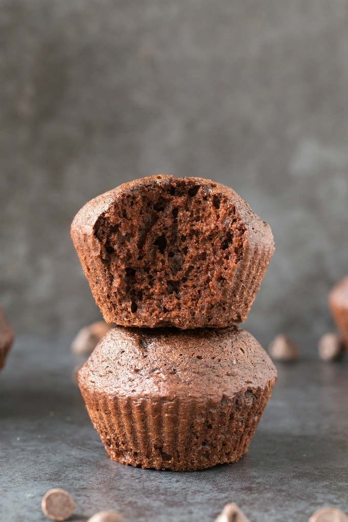 Healthy Flourless Pumpkin Chocolate Muffins stacked 