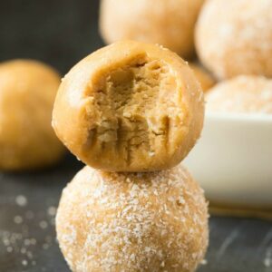 Healthy No Bake Salted Caramel Protein Bliss Balls (Paleo, Vegan, Keto, Sugar Free)- an easy nut-free and kid-friendly recipe for 4-ingredient healthy salted caramel energy balls- No sugar, peanut butter-free- A salted caramel fat bomb! #fatbombs #blissballs #vegan #paleo #keto | Recipe on thebigmansworld.com