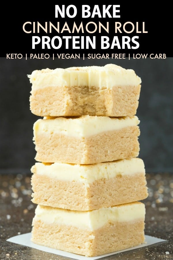 Easy No Bake Paleo Vegan Cinnamon Roll Protein Bar Recipe 