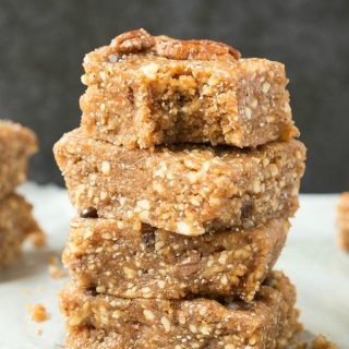 Easy Healthy No Bake Paleo Vegan Pecan Pie Bars loaded with pecans and packed with flavor- No sugar and super low carb! #keto #pecanpie #nobake #ketodessert #pecans #Thanksgiving #Christmas #holidays #dessert #sugarfree