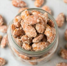 Sugar Free Cinnamon Candied Almonds are your easy 5-minute holiday dessert or snack recipe made stovetop or skillet- 100% sugar free, low carb and paleo and vegan- The healthy cinnamon almonds recipe! #keto #paleo #Thanksgiving #Christmas #candiedalmonds #skilletalmonds #candiednuts #sugarfree