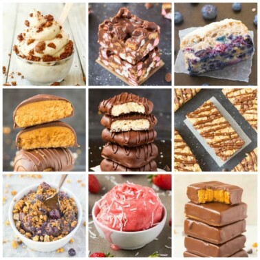 A square collage of 9 keto and vegan desserts including ice cream, cakes, brownies, no bake bars and cookies. 41+ Easy Keto Friendly Dessert Recipes that are Vegan!