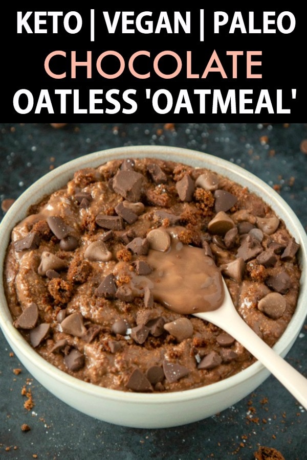 A bowl of keto and low carb chocolate oatless oatmeal.
