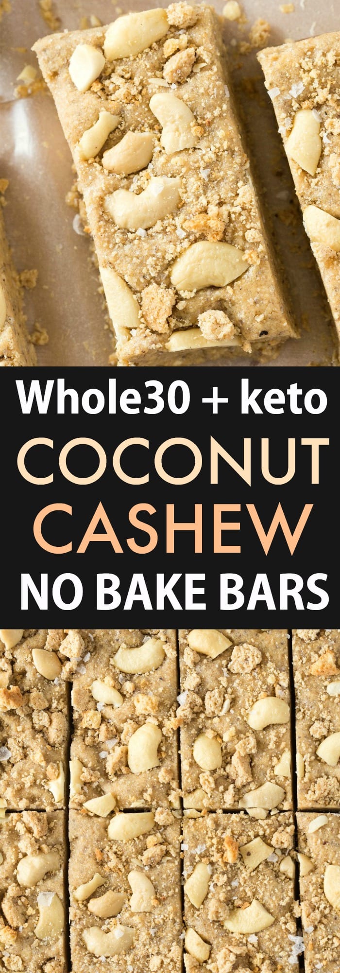 A collage of coconut cashew no bake bars 