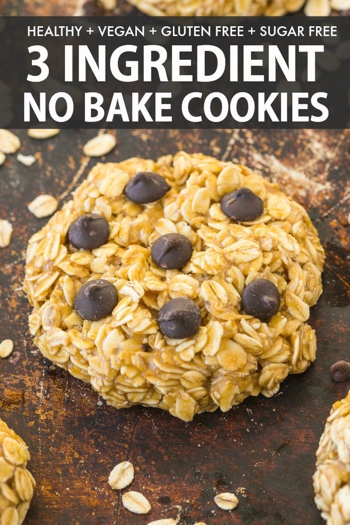 Easy 3-ingredient no bake oatmeal cookies with chocolate chips