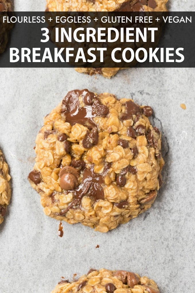 3 Ingredient Banana Oatmeal Cookies with chocolate chips