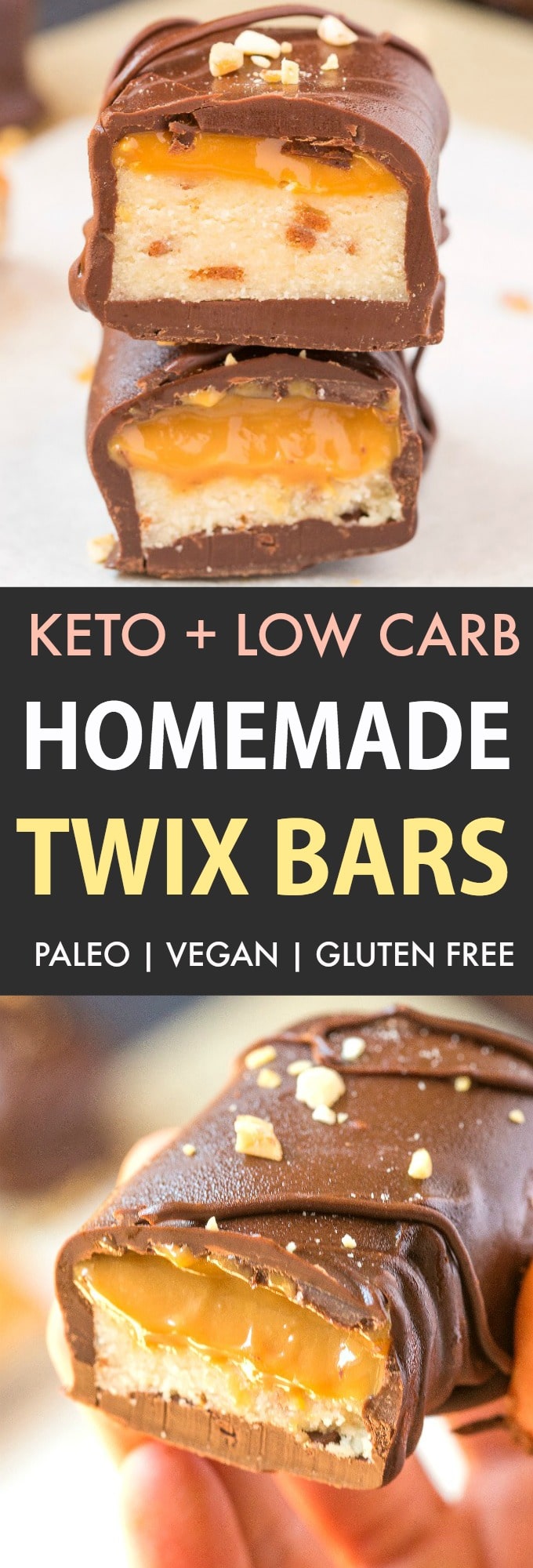 A collage of homemade keto twix bars.