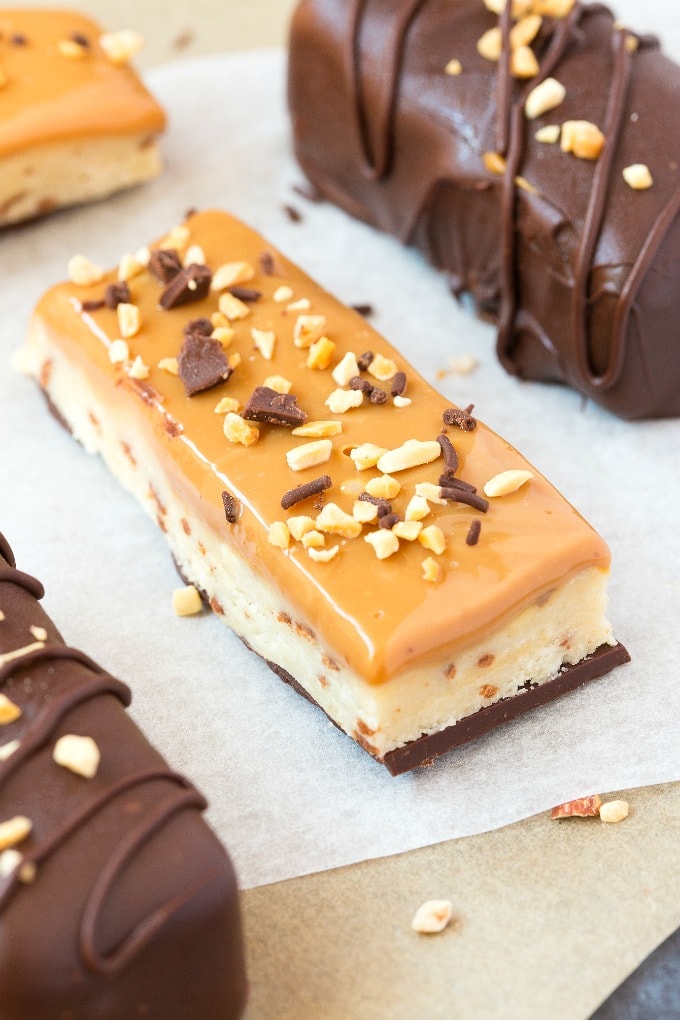 The homemade keto twix bar recipe without the chocolate coating.