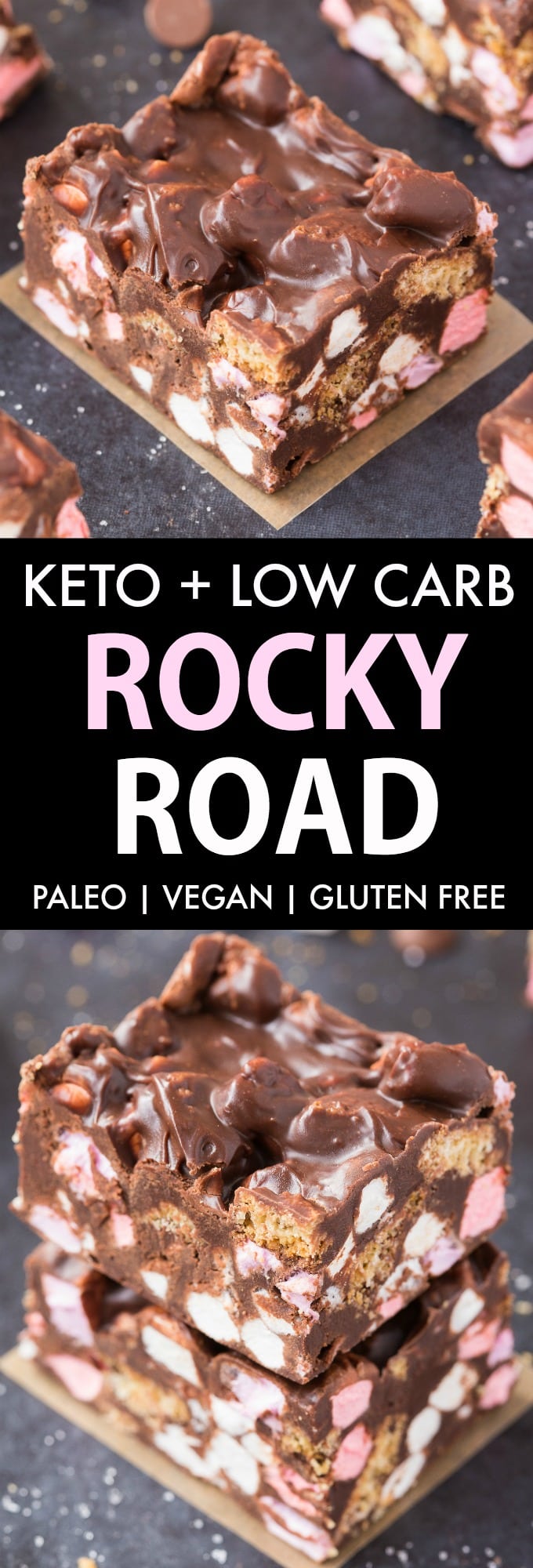 Keto Rocky Road Bars loaded with marshmallows and crunchy cookie pieces