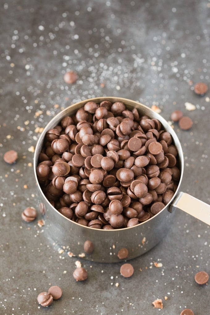 A cupful of chocolate chips