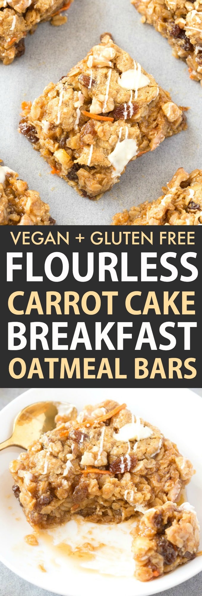 flourless carrot cake baked oatmeal recipe topped with a vegan cream cheese