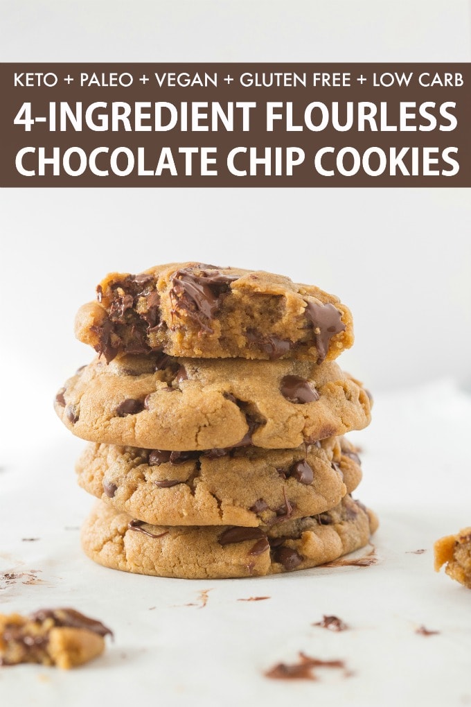 A stack of keto flourless chocolate chip cookies