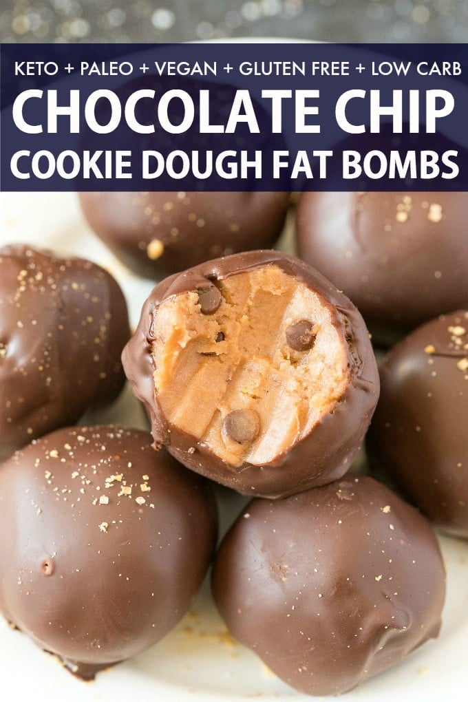 Chocolate Chip Cookie Dough Fat Bombs made with almond flour, coconut flour and NO cream cheese- The best keto fat bomb recipe! 