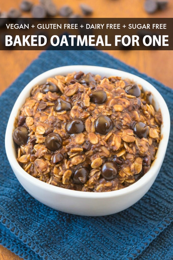 Easy Vegan Baked Oatmeal recipe with chocolate chips and cocoa powder