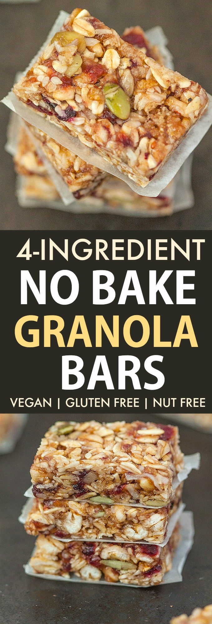 Chewy 4 ingredient no bake vegan granola bars