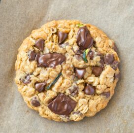 Zucchini chocolate chip cookies made with oatmeal and without eggs! The perfect healthy baked good!