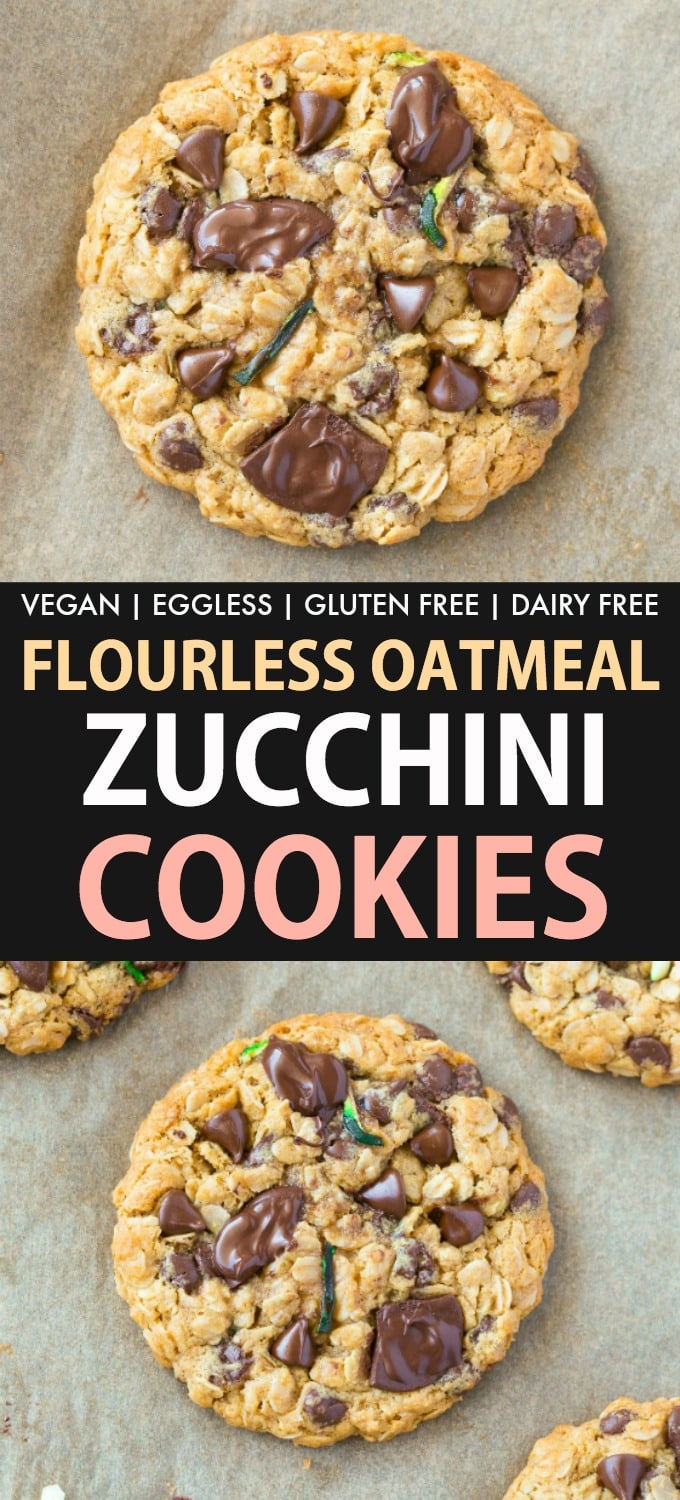 Healthy Zucchini Oatmeal Breakfast Cookies loaded with shredded zucchini and chocolate chips! The perfect vegan and gluten free dessert! 