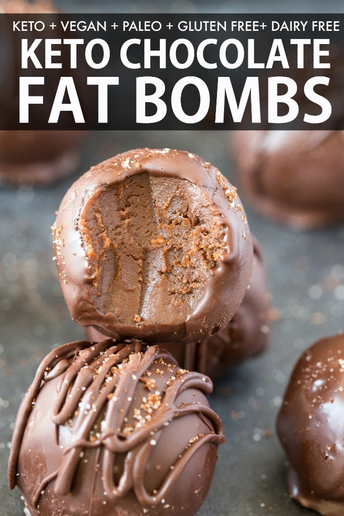 Keto Chocolate Fat Bombs recipe made with 2 ingredients and without cream cheese or coconut! Vegan, Paleo and Gluten Free