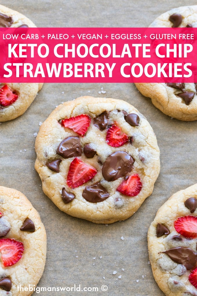 Keto Strawberry Cookies with chocolate chips- Eggless, vegan and paleo! 