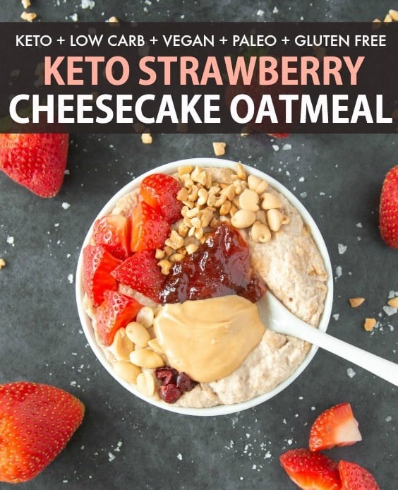 vegan strawberry cheesecake overnight oats (keto, paleo)