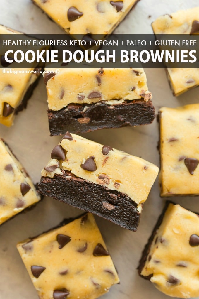 Healthy Brownies with edible cookie dough on top. The best keto vegan dessert ever!