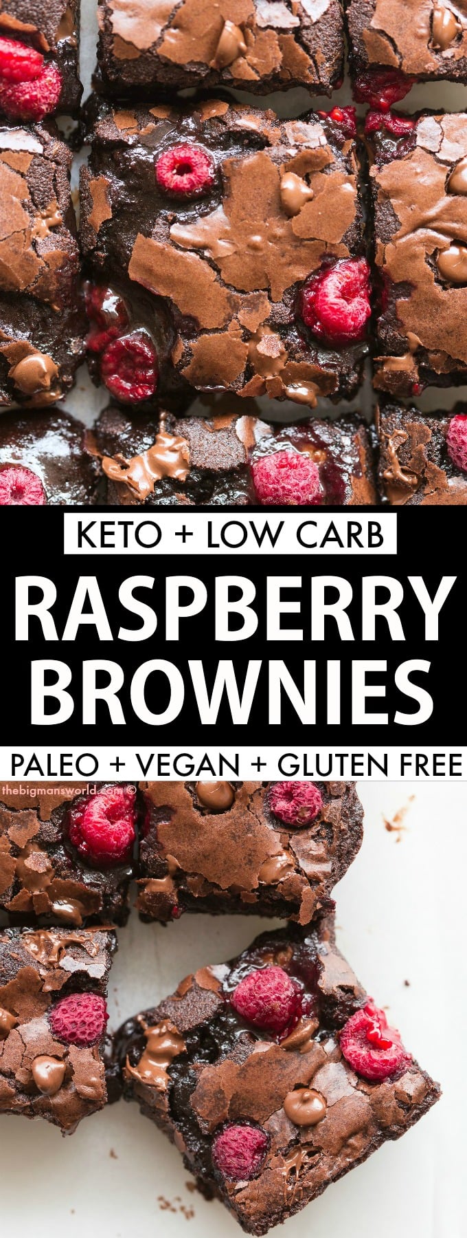 Keto Chocolate Raspberry Brownies that are vegan, gluten free and paleo! Gooey and fudgy. 