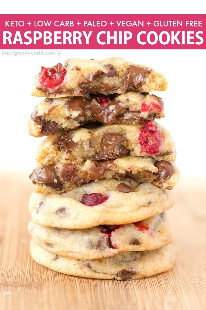 Healthy Keto and Vegan Chocolate Chip Cookies with raspberries! 