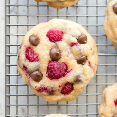 The BEST healthy chocolate chip cookies recipe with raspberries