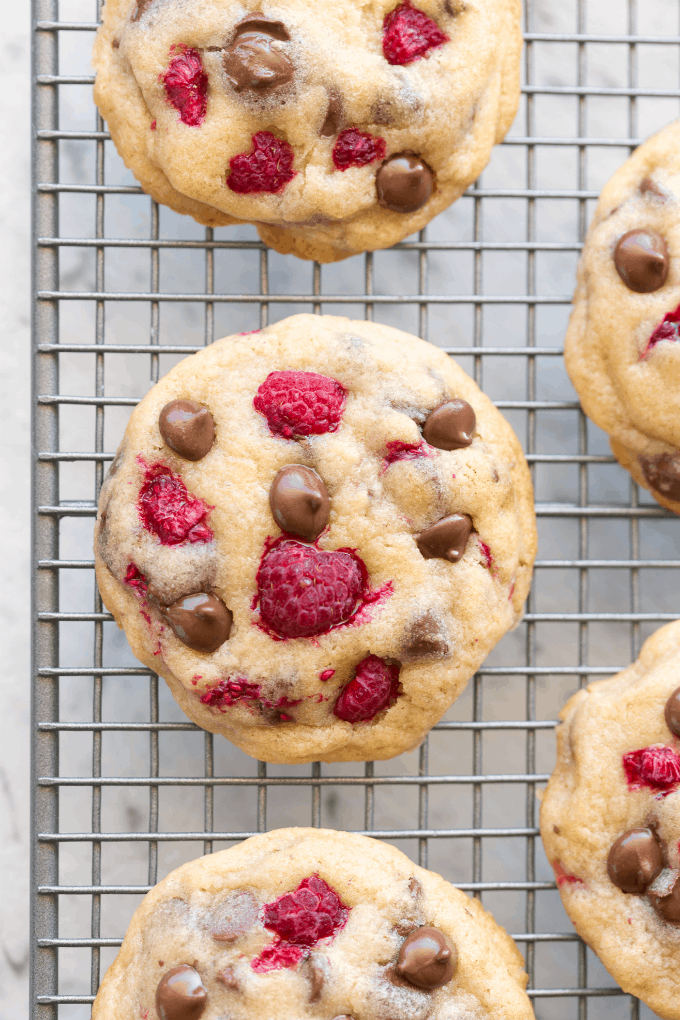 Healthy Chocolate Chip Cookies with raspberries!