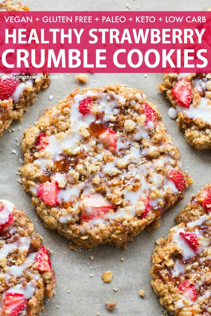Vegan Gluten Free Strawberry Crumble Bar Cookies recipe- perfect for breakfast or dessert!