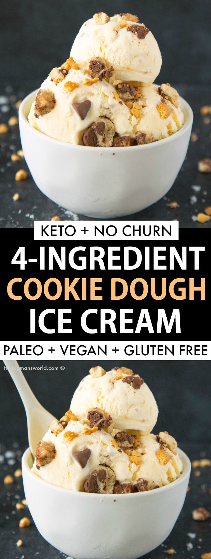 Healthy Vegan Keto No Churn Cookie Dough ice cream recipe made with just 4 ingredients