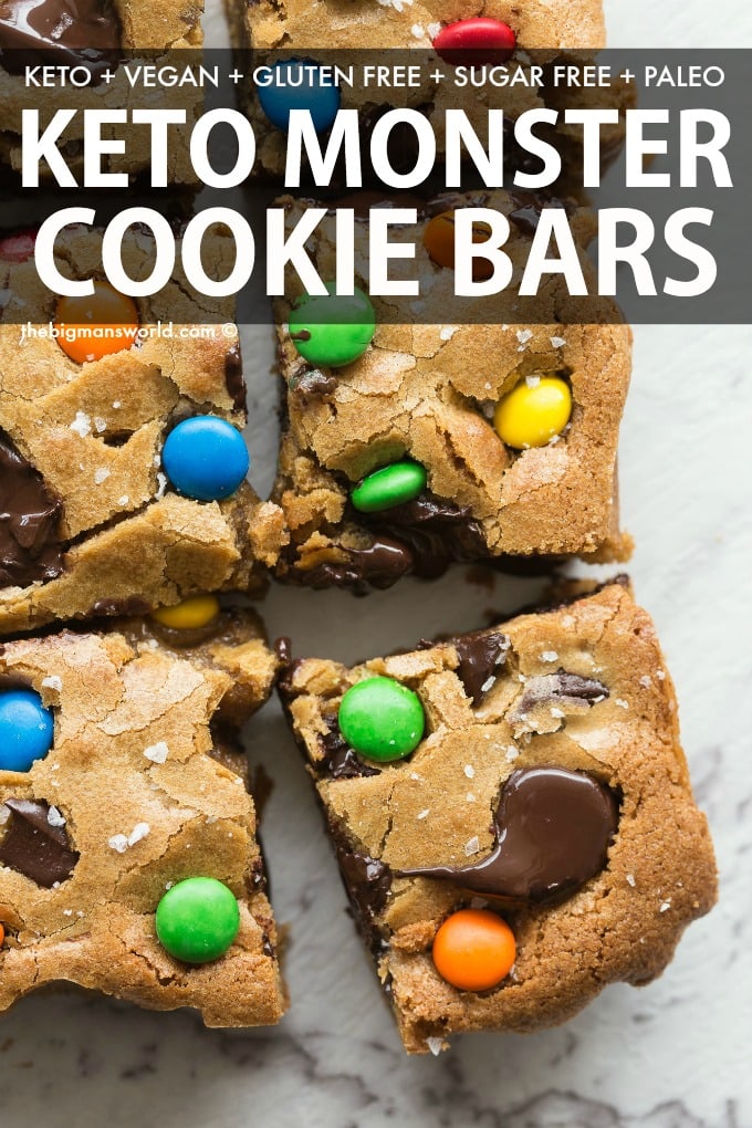 Healthy Keto Monster Cookie Bars recipe made with no flour, no peanut butter and no sugar!