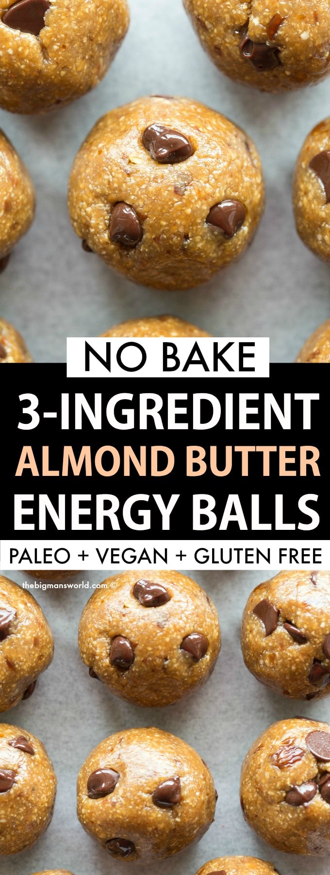 No Bake Almond Butter Energy Balls recipe that is paleo, vegan, gluten free