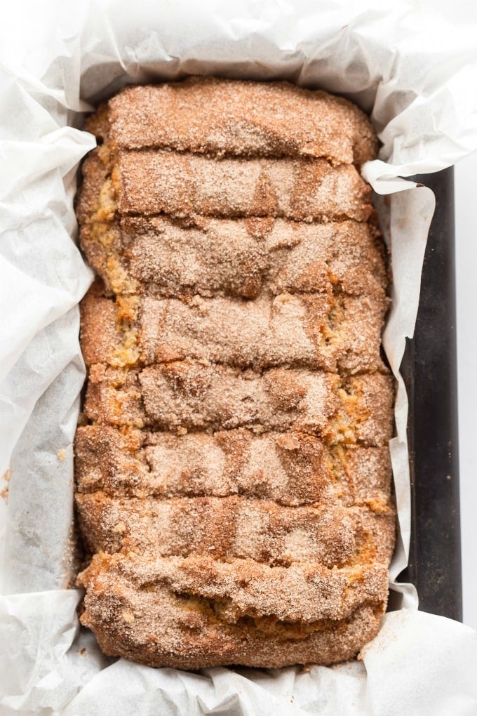 Paleo Vegan Cinnamon Swirl Banana Bread Recipe with a cinnamon crunch